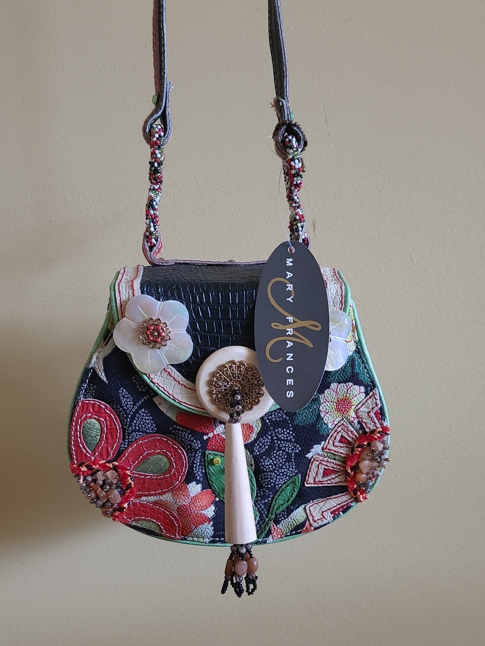Mary Frances Navy Floral Beaded Appliqué Crossbody